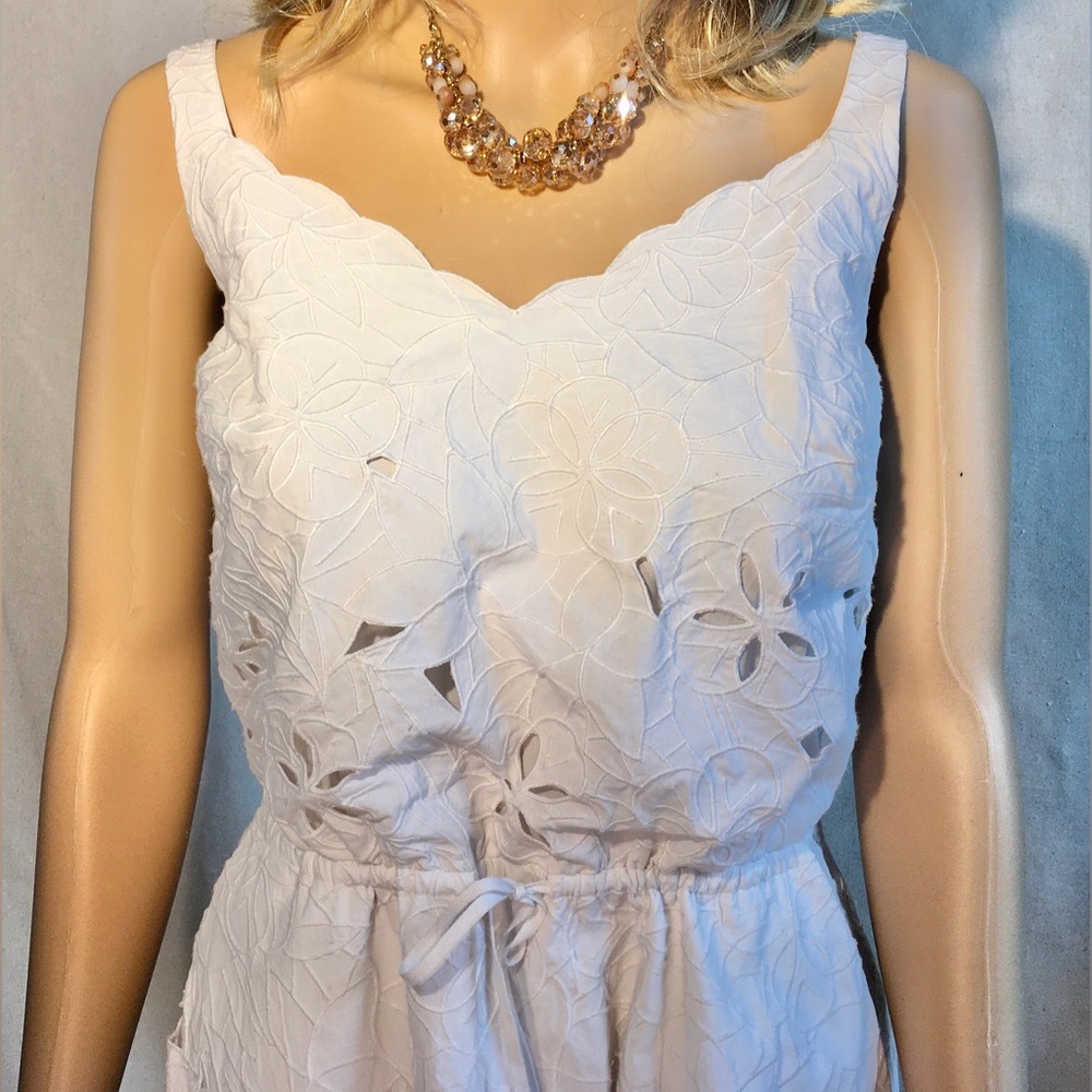 PAUL SMITH white Eyelet spaghetti strap MINI Sundress Wide shallow V neckline - Picture 4 of 16